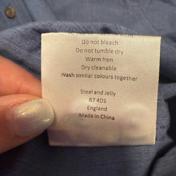 Steel & Jelly London Casual Blue Button Down Shirt with Classic Collar - Picture 5 of 8